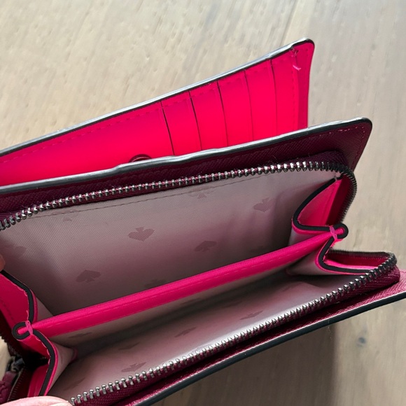 Kate Spade Burgundy Wallet with Pink Heart Stripes - Picture 5 of 5